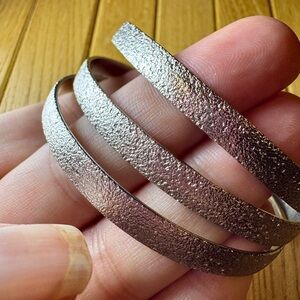 3 Chic Silver Textured Bracelets